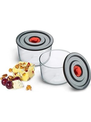 Teknocan Marketing Yuvarlak 2’li Borosilikat Cam Saklama Kabı Seti, 0.35 L x 2, 116×76 Mm, Sızdırmaz Kapak, Mikrodalga-Fırın-Buzdolabı-Bulaşık Makinesi Uyumlu
