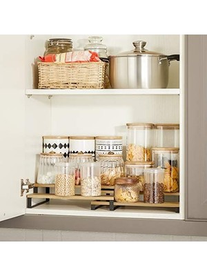 Teknocan Marketing Baharat Rafları, Mutfak Rafları, Ayaklı, Mutfak Düzenleyici, 2'li Set, Bambu, Her Biri 3 Raflı, Uzatılabilir, Istiflenebilir, Kiler, Tezgah, Mutfak Dolabı, Natürel-Siyah KCS016N01