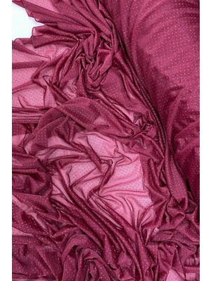 Al-Fil Teknoloji Yağmur Damlası Simli Abiye Elbise Şallık Tül Kumaş Bordo 23