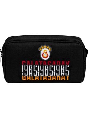Galatasaray Lisanslı Çift Bölmeli Kalemlik - Siyah Üzeri Yazı Baskılı Su Itici Özellikli Kalem Kutusu