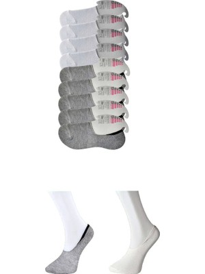 Al-Fil Teknoloji Gri ve Beyaz Kadın Babet Çorap 9 Çift