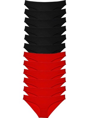 Al-Fil Teknoloji 12 Adet Süper Eko Set Likralı Kadın Slip Külot Siyah Kırmızı