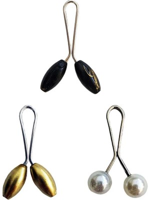 Al-Fil Teknoloji 3 Adet Tesettür Eşarp ve Şal Klipsi Sarı Inci Beyaz Siyah