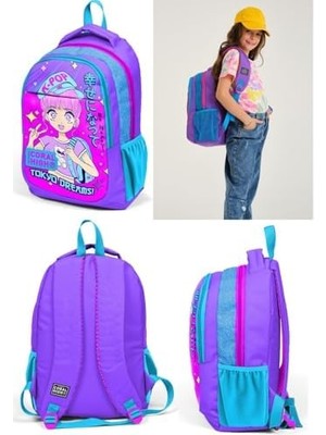 Teknocan Marketing Mor Pembe Mavi K-Pop Ilkokul ve Ortaokul Sırt Çantası Üç Bölmeli Kız Çocuk