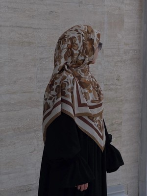 Qalortex Scarf Pamuklu Soft Nazenin Desen Eşarp-Karamel