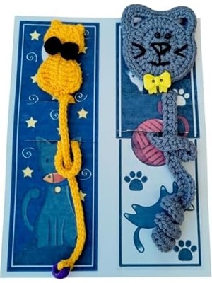 Teknocan Marketing 2'li El Yapımı Kedi Kitap Ayracı Seti, El Örgüsü Sevimli Figürler, Kitap Kurtları Için Özel Hediye Fikri, Şık Okuma Yardımcısı