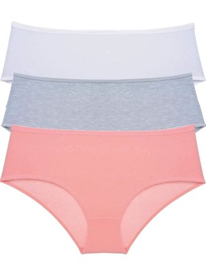 Al-Fil Teknoloji 3 Adet Kadın Yüksek Bel Bato Külot Beyaz Gri Pudra