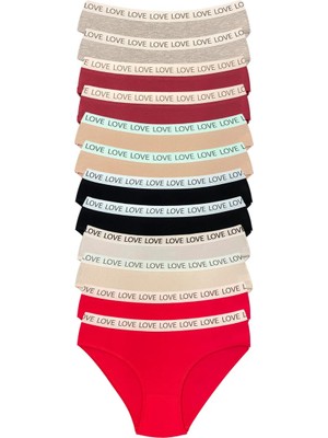 Al-Fil Teknoloji 12 Adet Pamuklu Esnek Kadın Slip Bikini Külot Geniş Lastikli Baskılı