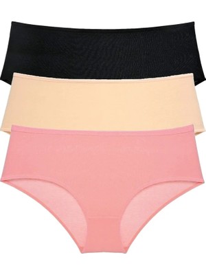 Al-Fil Teknoloji 3 Adet Kadın Yüksek Bel Bato Külot Siyah Ten Pudra