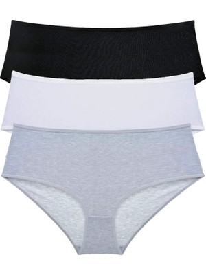 Al-Fil Teknoloji 3 Adet Kadın Yüksek Bel Bato Külot Siyah Beyaz Gri