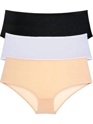 Al-Fil Teknoloji 3 Adet Kadın Yüksek Bel Bato Külot Siyah Beyaz Ten