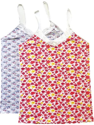 Al-Fil Teknoloji 2 Adet Kadın Askılı Desenli Atlet Dantelli Empirme Pamuklu Penye D7-8