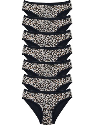 Al-Fil Teknoloji 7 Adet Leopar Desenli Likralı Yumuşak Dokulu Kadın Slip Külot