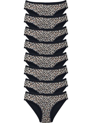 Al-Fil Teknoloji 8 Adet Leopar Desenli Likralı Yumuşak Dokulu Kadın Slip Külot