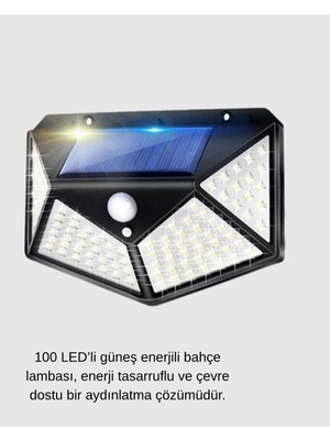 Al-Fil Teknoloji Güneş Enerjili 100 LED Dış Mekan Lamba – Hareket Sensörlü 2200MAH Bataryalı Solar Aydınlatma