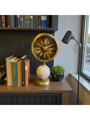Sleep Nova Heritage Gold Globe Dekoratif Masa Saati – Mermer Desenli Klasik Salon & Ofis Saat (Eskitme)