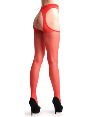 Al-Fil Teknoloji Kırmızı Kenarları Dantelli Özel Bölgesi Açık Külotlu Çorap