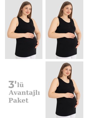 Arma Yıldız Hamile Atlet Kalın Askılı Pamuklu Likralı Esnek Siyah 3'lü Paket