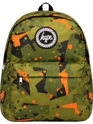 Hype Lisanslı 3 Bölmeli Sırt Çantası - Turuncu Yeşil Desenli Laptop Gözlü Su Itici Özellikli Okul Çantası