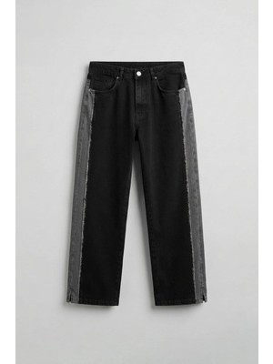 Abluka Online Erkek Süper Baggy Yan Panel Detaylı Jean Pantolon Siyah