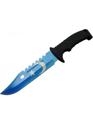 MiraLive Ayyıldız MF013BL Mavi Av Bıçağı 31CM - Testere Detaylı Bıçak, Kılıflı, Plastik Sap