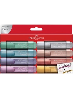 Faber-Castell 46 Metalik Renk Fosforlu Kalem Seti, 8'li Karton Kutu, Su Bazlı Mürekkep, Dayanıklı Kesik Uç
