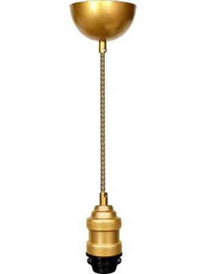 Conana Dekoratif Sarkıt Avize Başlığı Takılabilir E27 Duy 70CM Metal Zigzag Kumaş Örgü Kablo Gold B01