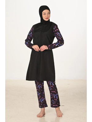 Fantasy Tam Kapalı Desenli Paraşüt Kumaş Tesettür Mayo 3425