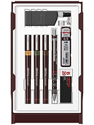 Isograph College Teknik Çizim Seti, 3 Adet Teknik Çizim Kalemi (0,2 Mm, 0,3 Mm, 0,5 Mm) + 1 Adet 0,5 mm Tikky Mekanik Kurşun Kalem + Aksesuarlar