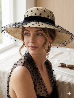 Şapkacımadam Kadın Yazlık Tül Detaylı Hasır Şapka