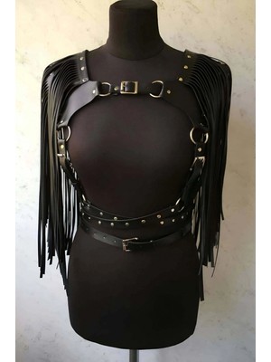 Pileli Store Püsküllü Deri Ceket Harness, Şık Deri Harness Ceket - APFT999