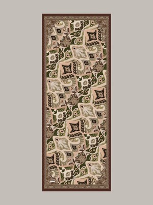 AYSHARA Sırlı Motifler Etnik Desenli Tek Taraflı Şal - Kahve Yeşil