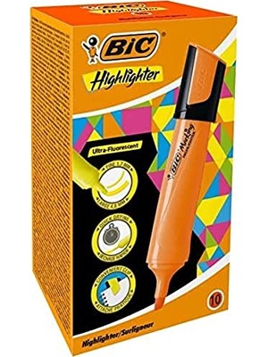 Bıc Marking Flat Highlighter Fosforlu Kalem 10'lu Kutu Turuncu