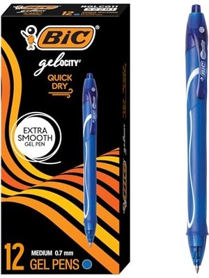 Bıc Gel-Ocity Quick Dry Hizli Kuruyan Jel Kalem 12'li Kutu Mavi, 0.7 mm Orta Kalınlıkta Uç, Hızlıca Kuruyan Jel Mürekkep