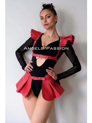 Pileli Store Deri Elbise Harness, Mini Deri Etek, Deri Elbise Etek Harness - APFT1001