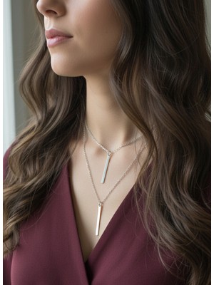 Gistoria Minimal Çubuk Uçlu Ikili Katman Gümüş Kolye