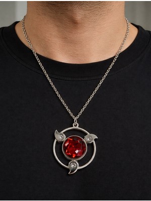 Herşey Nota Naruto Sharingan Metal Kolye Gümüş Renk 60 cm Zincir Unisex Anime Aksesuar