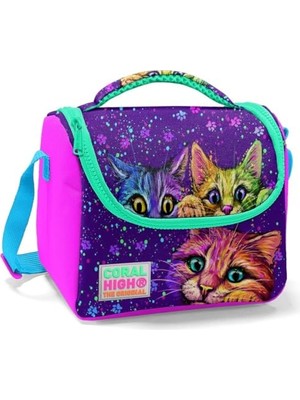 Kız Çocuk Pembe Mor Kediler Okul Beslenme Çantası - Thermo Yalıtımlı