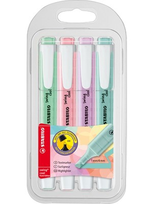Stabilo Stabılo Swing Cool Pastel 4'lü Fosforlu Kalem Seti 1 mm ve 4 mm Uç Kalınlığı ile Pratik Kullanım