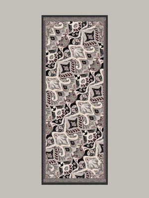 AYSHARA Sırlı Motifler Etnik Desenli Tek Taraflı Şal - Gri Siyah