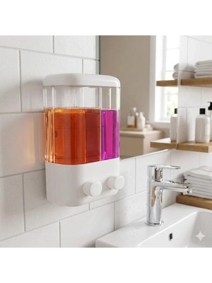 Yapışkanlı Duvar Sabunluk 1000 ml 2 Bölmeli Banyo Mutfak Şampuan Dispenser V-2