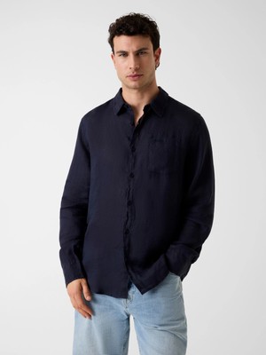 Guess Napa  Erkek Lacivert Keten Regular Fit Gömlek M6GH59W1827-F73J