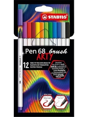 Stabılo Pen 68 Brush Arty - Premium Keçeli Kalem - 12'li Paket - Çeşitli Renkler