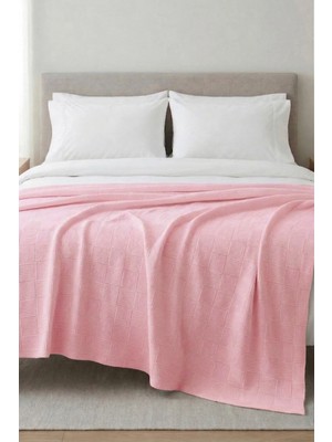 Moya Home %100 Pamuk Dama Desenli Çift Kişilik Pike Pembe 200X230