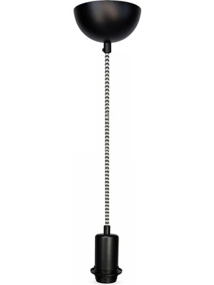 Conana Dekoratif Sarkıt Avize Başlığı Takılabilir E27 Duy 70CM Metal Zigzag Kumaş Örgü Kablo Siyah B12