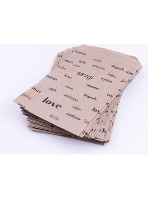 Love Yazılı Kese Kağıdı, Kraft Üzeri Siyah 18X30-10 Adet