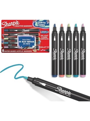 Sharpıe Yaratıcı Marker Akrilik Boya Kalemleri | Toprak Tonları | Su Bazlı Boya Kalemleri | Kan Dolaşımı Yok | Çoğu Yüzey Üzerine Yazar | Küre Uçlu | Çeşitli Renkler | 5'li Paket