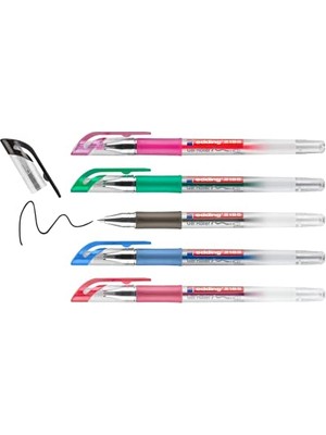 Edding 2185 Jel Roller - Siyah, Kırmızı, Mavi, Yeşil, Pembe - 5 Kalem - 0,7 mm