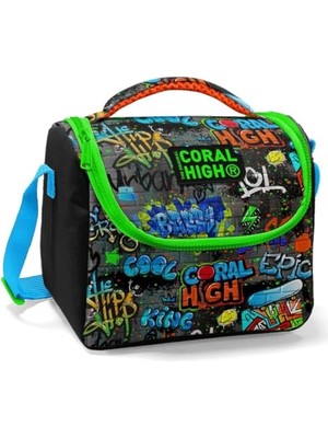 Erkek Çocuk Siyah Yeşil Grafiti Ilkokul Okul Beslenme Çantası - Yalıtımlı