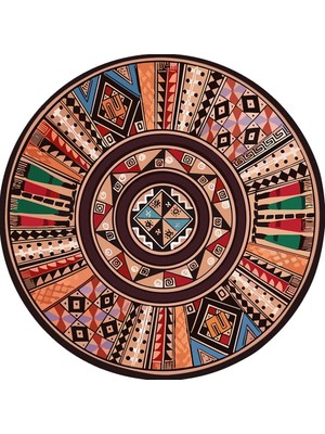 Kilim Home  Boho 971 Renkli Etnik Mandala Desenli Doğal Natural Jüt Yuvarlak